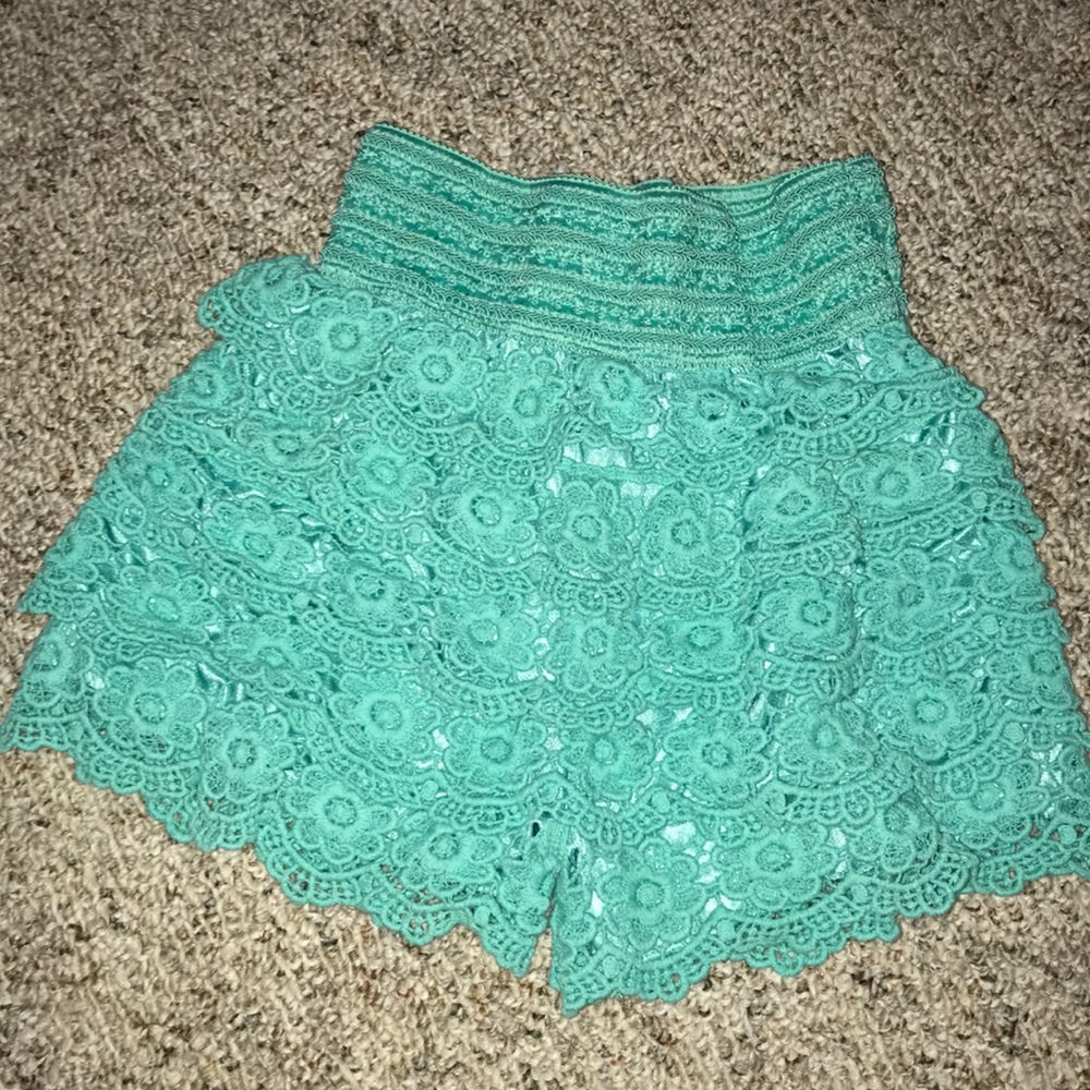 floral knitted turquoise shorts